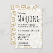 Mahjong feestuitnodiging - witte en bruine tegels kaart (Voorkant / Achterkant)