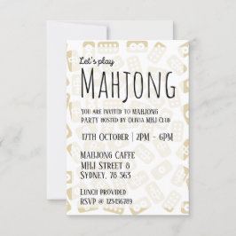 Mahjong feestuitnodiging - witte en bruine tegels kaart