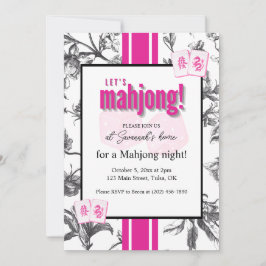Mahjong-feestuitnodiging, zwart roze toile, tegels kaart