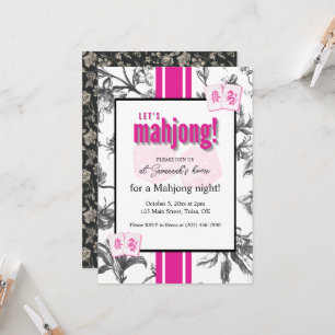 Mahjong-feestuitnodiging, zwart roze toile, tegels kaart