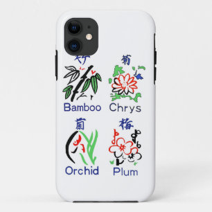 Mahjong Flower Suits, Blue, Red, Green, Black on W iPhone 11 Hoesje