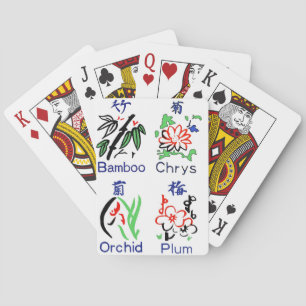 Mahjong Flower Suits, Blue, Red, Green, Black on W Pokerkaarten