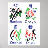 Mahjong Flower Suits, Blue, Red, Green, Black on W Poster (Voorkant)