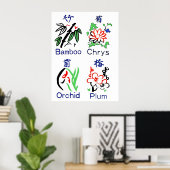 Mahjong Flower Suits, Blue, Red, Green, Black on W Poster (Thuiskantoor)