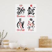 Mahjong Flower Suits, Red & Black on White Poster (Keuken)