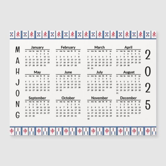 Mahjong Game Tegels 2025 Kalender Magnetische Kaar (Voorkant)
