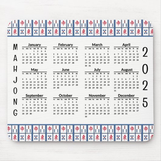 Mahjong Game Tegels 2025 Kalender Mousepad Muismat (Voorkant)