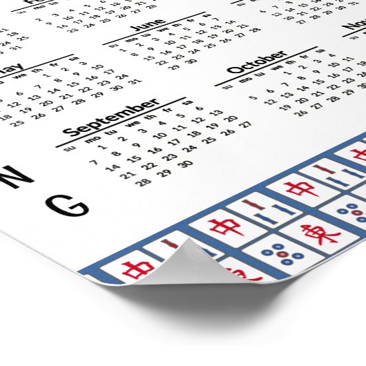 Mahjong Game Tegels 2025 Kalender Poster (Hoek)