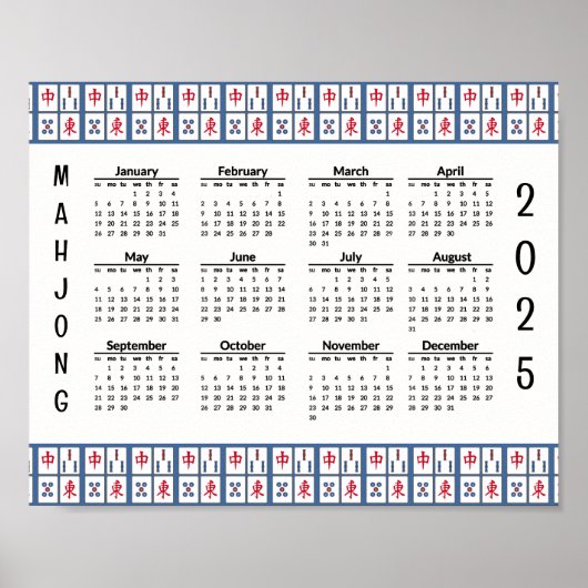 Mahjong Game Tegels 2025 Kalender Poster (Voorkant)