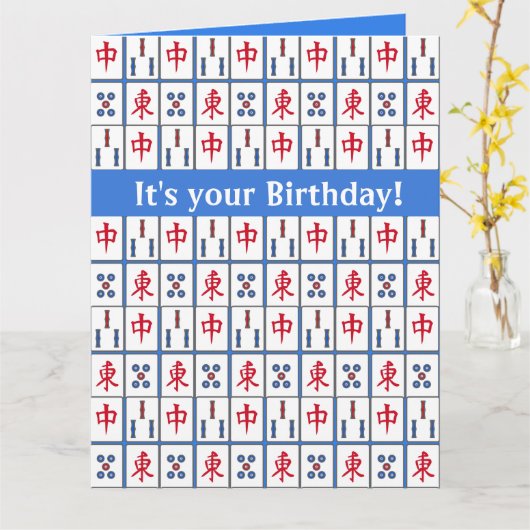 Mahjong Game Tegels Design Wenskaart Kaart (Gele Bloem)