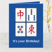 Mahjong Game Tegels Design Wenskaart Kaart (Gele Bloem)