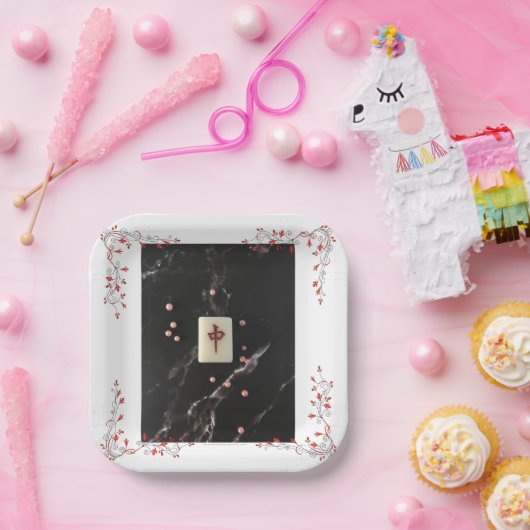 Mahjong het papieren bord met de rode draak (Feest)