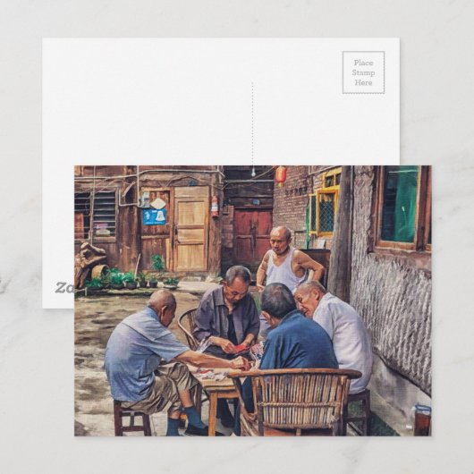 Mahjong in de Alley Hutong China Briefkaart (Voorkant / Achterkant)