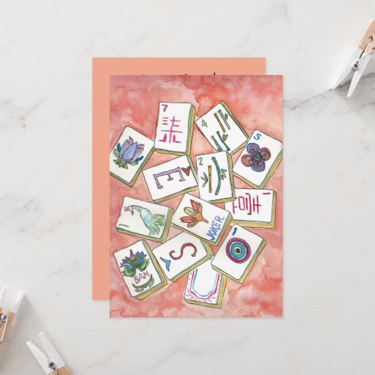 mahjong invite-kaart kaart (Voorkant / Achterkant in situ)