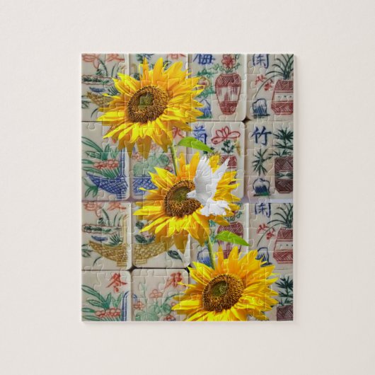Mahjong Jigzaag Puzzle Sunflower Dove Floral Legpuzzel (Verticaal)