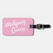 Mahjong Koningin Gepersonaliseerde Naam in Roze Bagagelabel (Voorkant horizontaal)