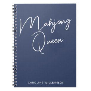 Mahjong Koningin Gepersonaliseerde Naam Navy Blauw Notitieboek