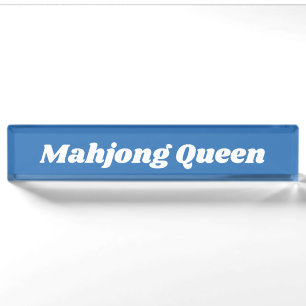 Mahjong Koningin in Helderblauw Naambordje
