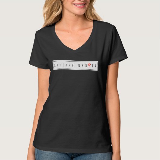 Mahjong Mantra Women's Black V-Neck Cotton T-Shirt (Voorkant)