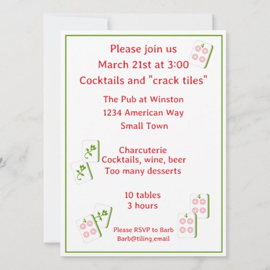 Mahjong Martini Cocktail Party Uitnodiging (Achterkant)