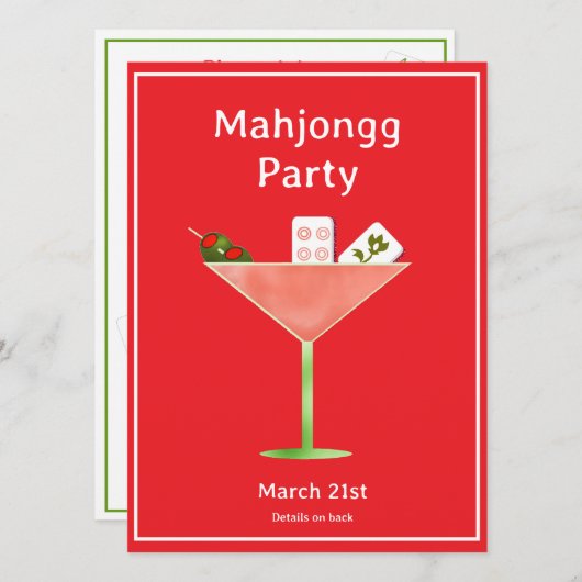 Mahjong Martini Cocktail Party Uitnodiging (Voorkant / Achterkant)