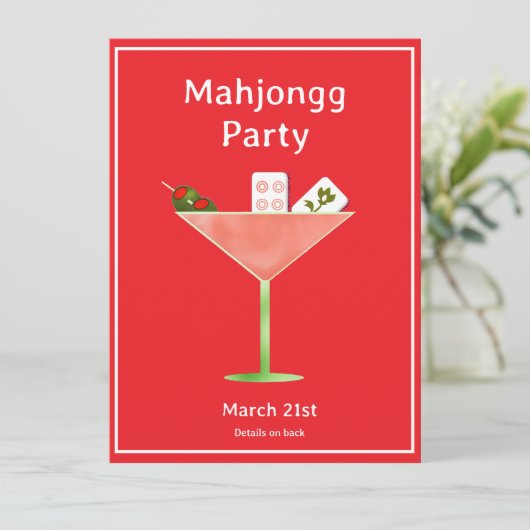Mahjong Martini Cocktail Party Uitnodiging (Staand voorkant)