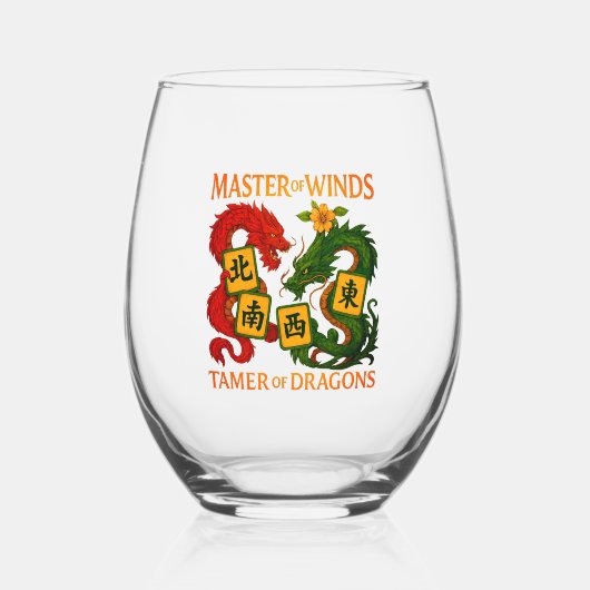 Mahjong Master of Winds & Tamer of Dragons Wijnglas Zonder Voet (Voorkant)