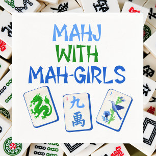 Mahjong met Mah-meisjes / Waterverf Mahjong Tegels Servet
