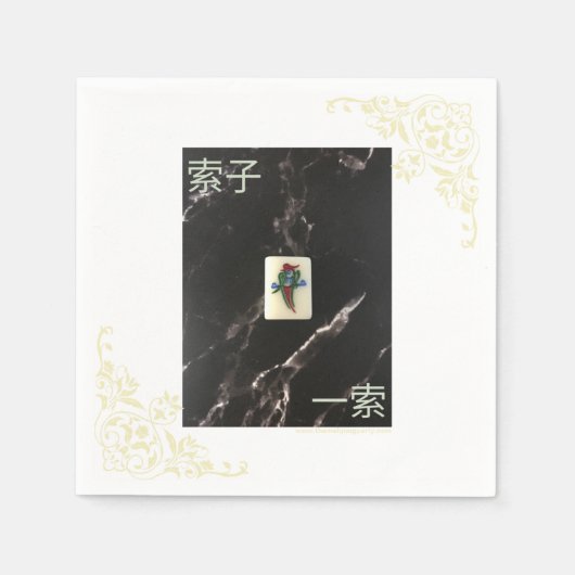 Mahjong Napkin met Cantonese 1 van Bamboo Servet (Voorkant)