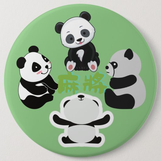 Mahjong Panda Cute Funny Ronde Button 6,0 Cm (Voorkant)