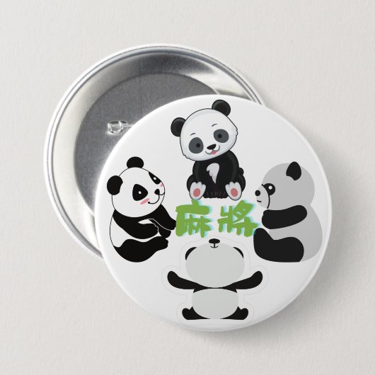 Mahjong Panda Cute Funny Ronde Button 7,6 Cm (Voorkant /achterkant)