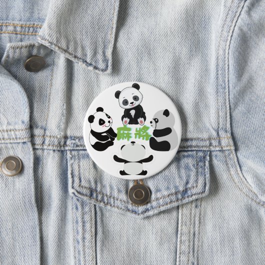 Mahjong Panda Cute Funny Ronde Button 7,6 Cm (In situ)