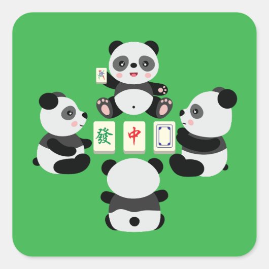 Mahjong Panda Vierkante Sticker (Voorkant)