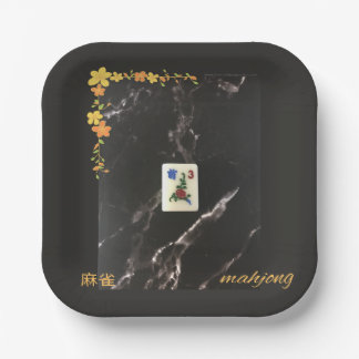 Mahjong papier bord met sinaasappel bloemontwerp