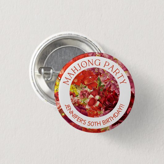 Mahjong Party Bold Bloemen Custom Ronde Button 3,2 Cm (Voorkant /achterkant)