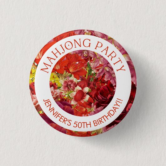 Mahjong Party Bold Bloemen Custom Ronde Button 3,2 Cm (Voorkant)