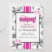 Mahjong Party Invitation, black pink toile, tiles Kaart (Voorkant)