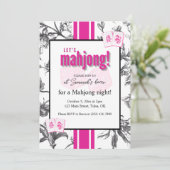 Mahjong Party Invitation, black pink toile, tiles Kaart (Staand voorkant)