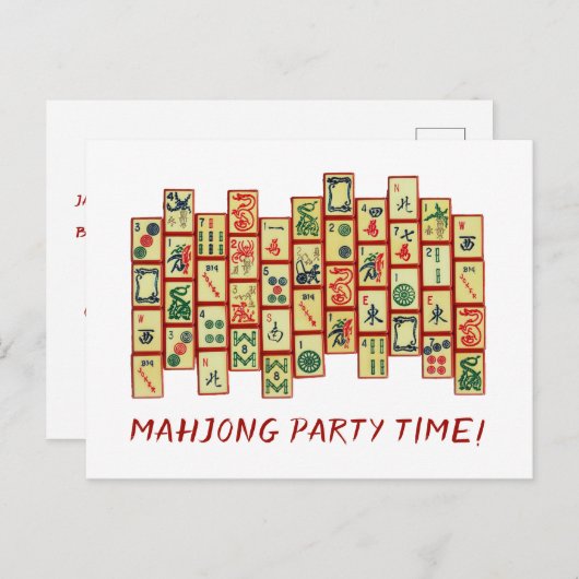 Mahjong Party Invitation Briefkaart (Voorkant / Achterkant)