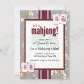 Mahjong Party Invitation, burgundy toile, tiles Kaart (Voorkant)