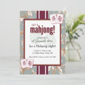 Mahjong Party Invitation, burgundy toile, tiles Kaart (Staand voorkant)