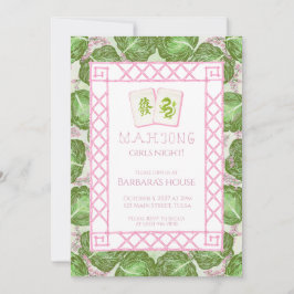 Mahjong Party Invitation, Cabbage and Pink Kaart