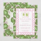 Mahjong Party Invitation, Cabbage and Pink Kaart (Voorkant / Achterkant)