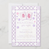 Mahjong Party Invitation, Paarse Roze Draak Tegels Kaart (Voorkant)