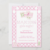 Mahjong Party Invites, Bamboo lettering, pink tile Kaart (Voorkant)