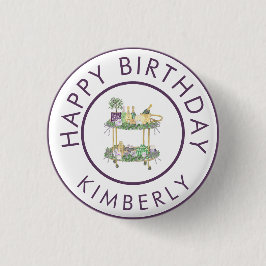 Mahjong Party Paarse Bar Winkelwagen Custom Ronde Button 3,2 Cm