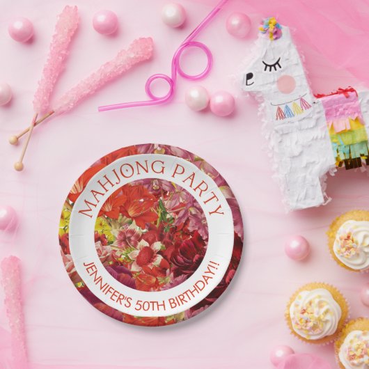 Mahjong Party Rich Bold Bloemen Custom Papieren Bordje (Feest)