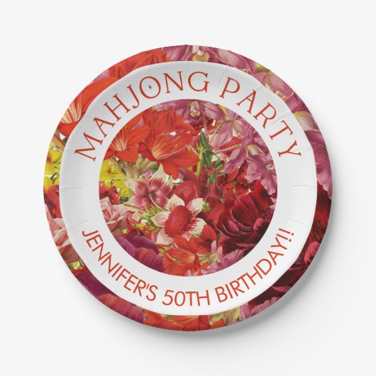 Mahjong Party Rich Bold Bloemen Custom Papieren Bordje (Voorkant)