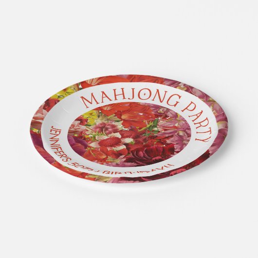 Mahjong Party Rich Bold Bloemen Custom Papieren Bordje (Gekanteld)