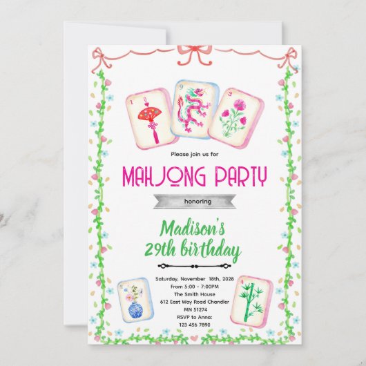 Mahjong party theme invitation kaart (Voorkant)